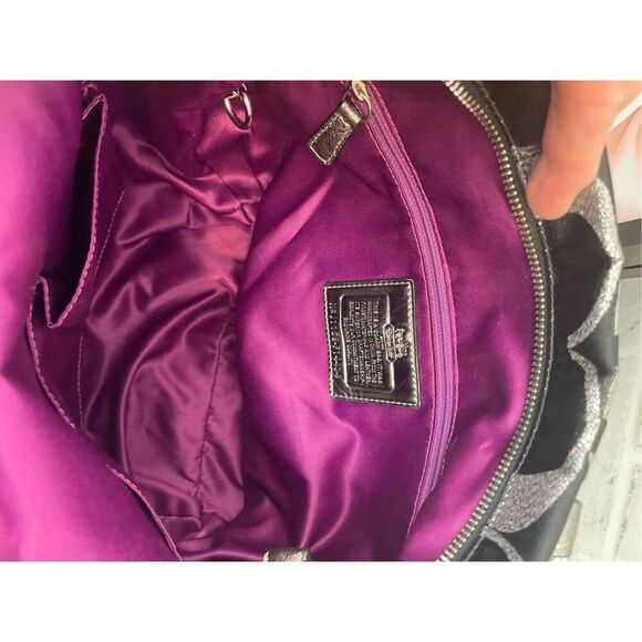 Coach Poppy Glam Tote Style 15443 Black Signature Shimmer with Magenta Lining - Picture 6 of 11